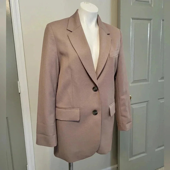 H&M Dusty Rose Mauve Oversized Fit Button Down Closure Longline Lined Blazer XS - Picture 1 of 8